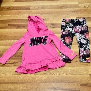 Nike Pink Dri-Fit Hoodie & Floral Leggings Set, Girls Size 2T